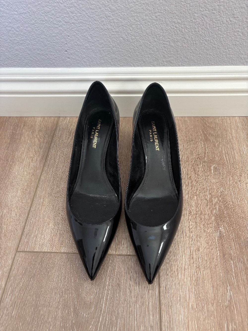 Saint Laurent black patent kitten heels
